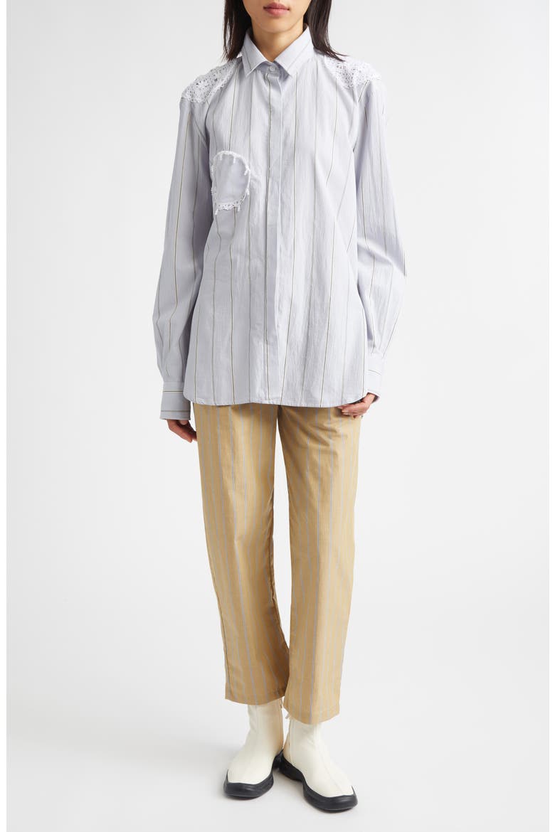 Doily Detail Stripe Cotton Button-Up Shirt, Alternate, color, PASTEL BLUE