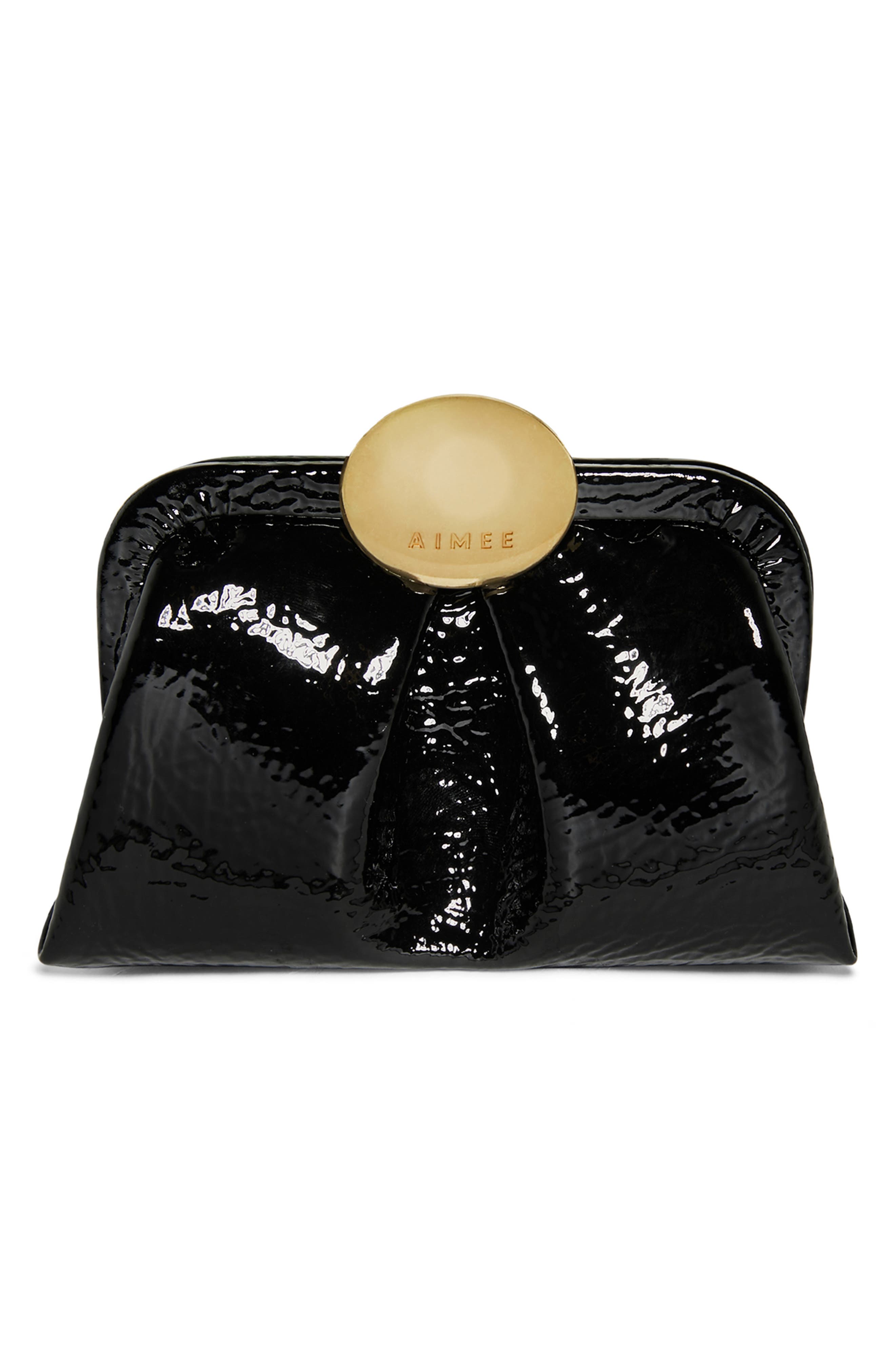 AIMEE Mini Full Circle Leather Frame Crossbody Clutch, Alternate, color, Black Crinkle Patent