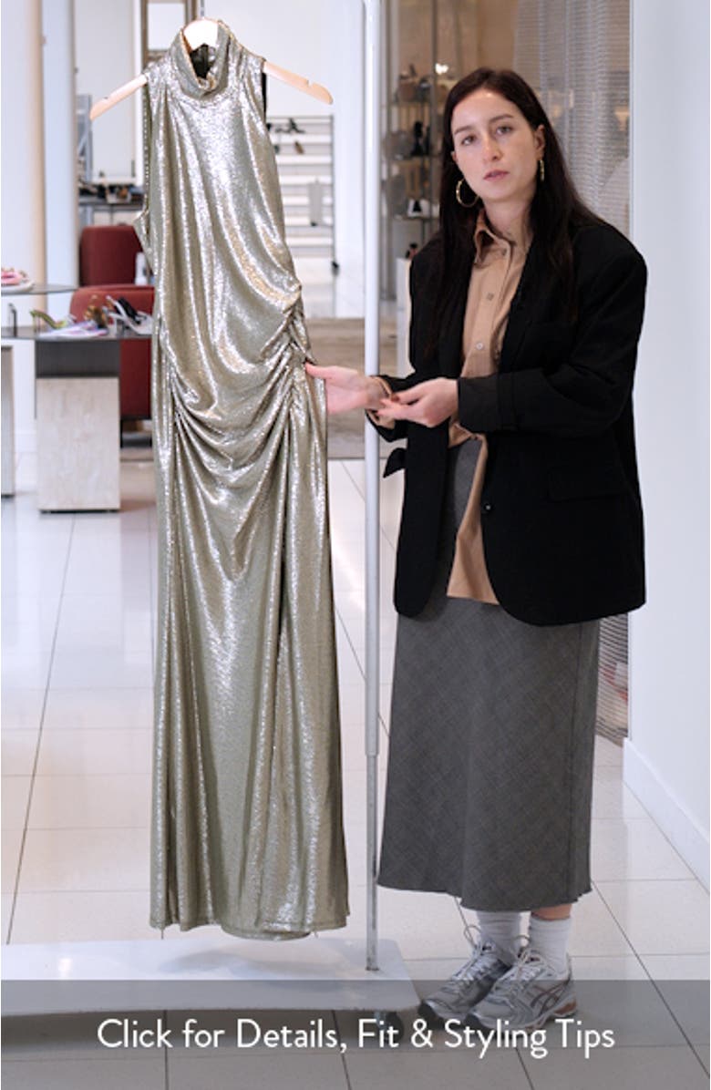 Metallic Sleeveless Mock Neck Gown, sales video thumbnail