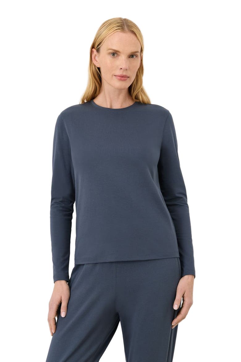 Luxe Essential Crewneck Long Sleeve Tee Made With Organic Cotton, Alternate, color, Steel Blue