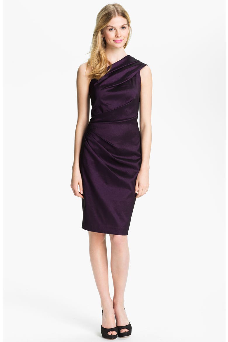 One Shoulder Ruched Taffeta Sheath Dress, Main, color, PURPLE
