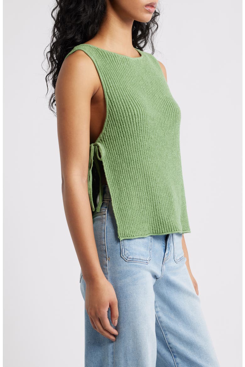 Lizzie Rib Side Tie Sleeveless Cotton & Linen Blend Sweater, Alternate, color, GREEN EYES