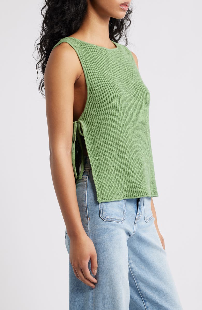 Free People Lizzie Rib Side Tie Sleeveless Cotton & Linen Blend Sweater, Alternate, color, Green Eyes