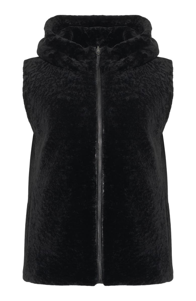 GORSKI Reversible Genuine Shearling Hooded Vest, Alternate, color, Black/Black