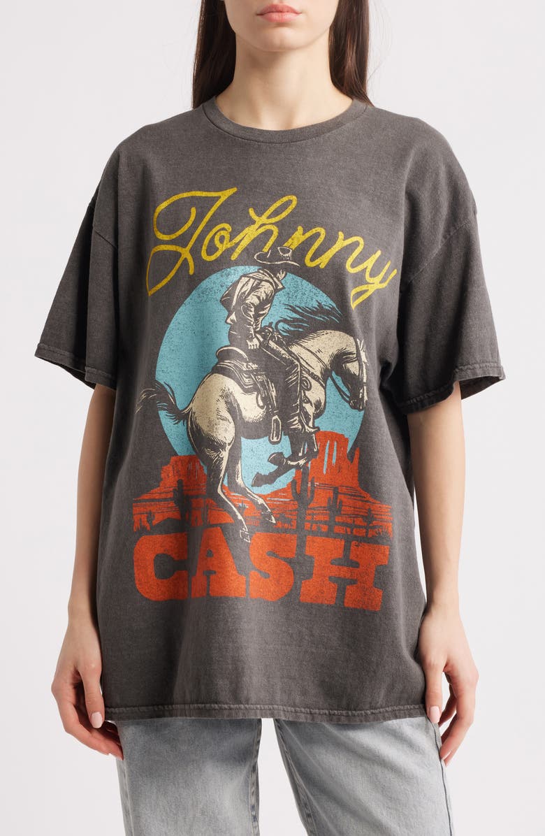 Merch Traffic Johnny Cash Rodeo Boyfriend Graphic T-Shirt, Main, color, Vintage Charcoal
