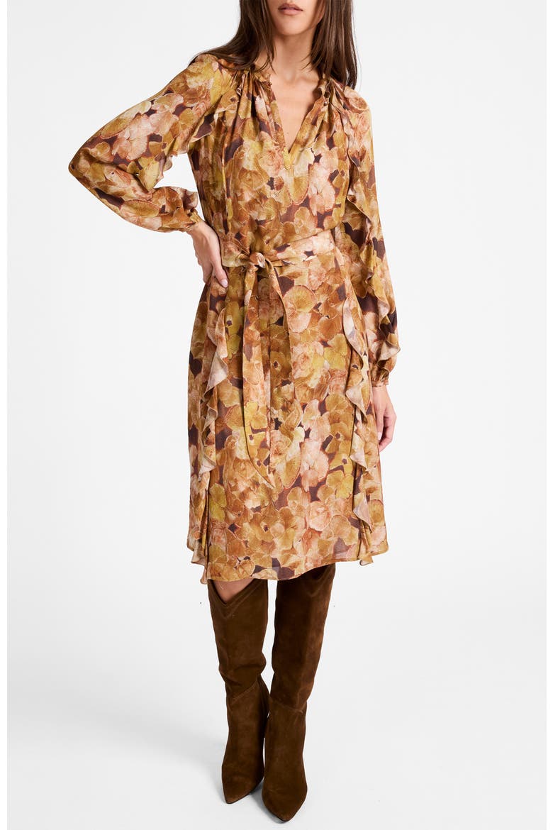 Jayda Long Sleeve Ruffle Dress in Floral Crepe, Alternate, color, HAZELWOOD MULTI