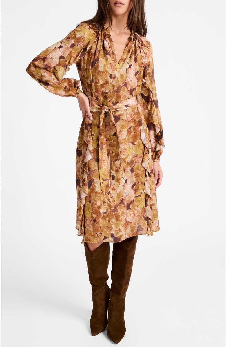 Santorelli Jayda Long Sleeve Ruffle Dress in Floral Crepe, Alternate, color, Hazelwood Multi