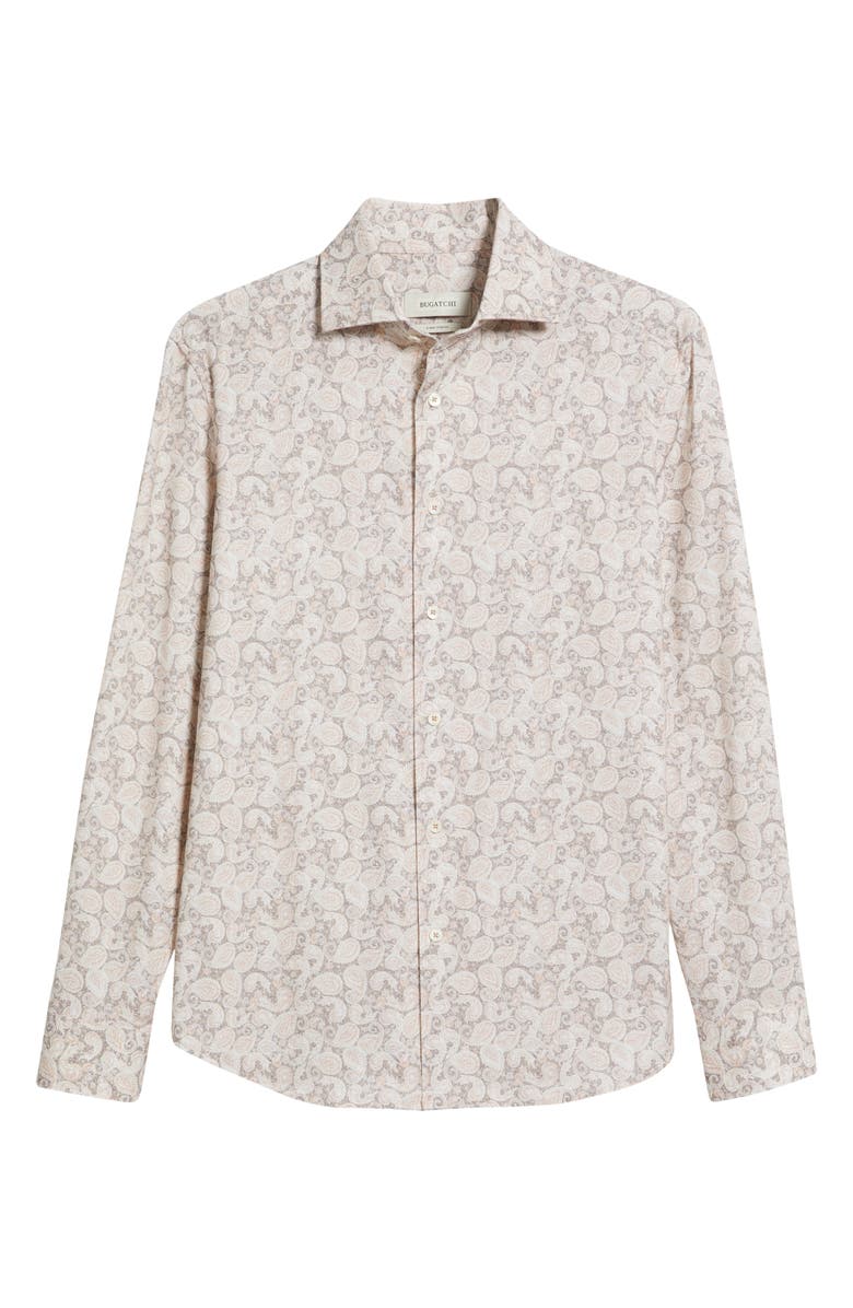 Bugatchi OoohCotton<sup>®</sup> Devon Paisley Print Button-Up Shirt, Alternate, color, Papaya