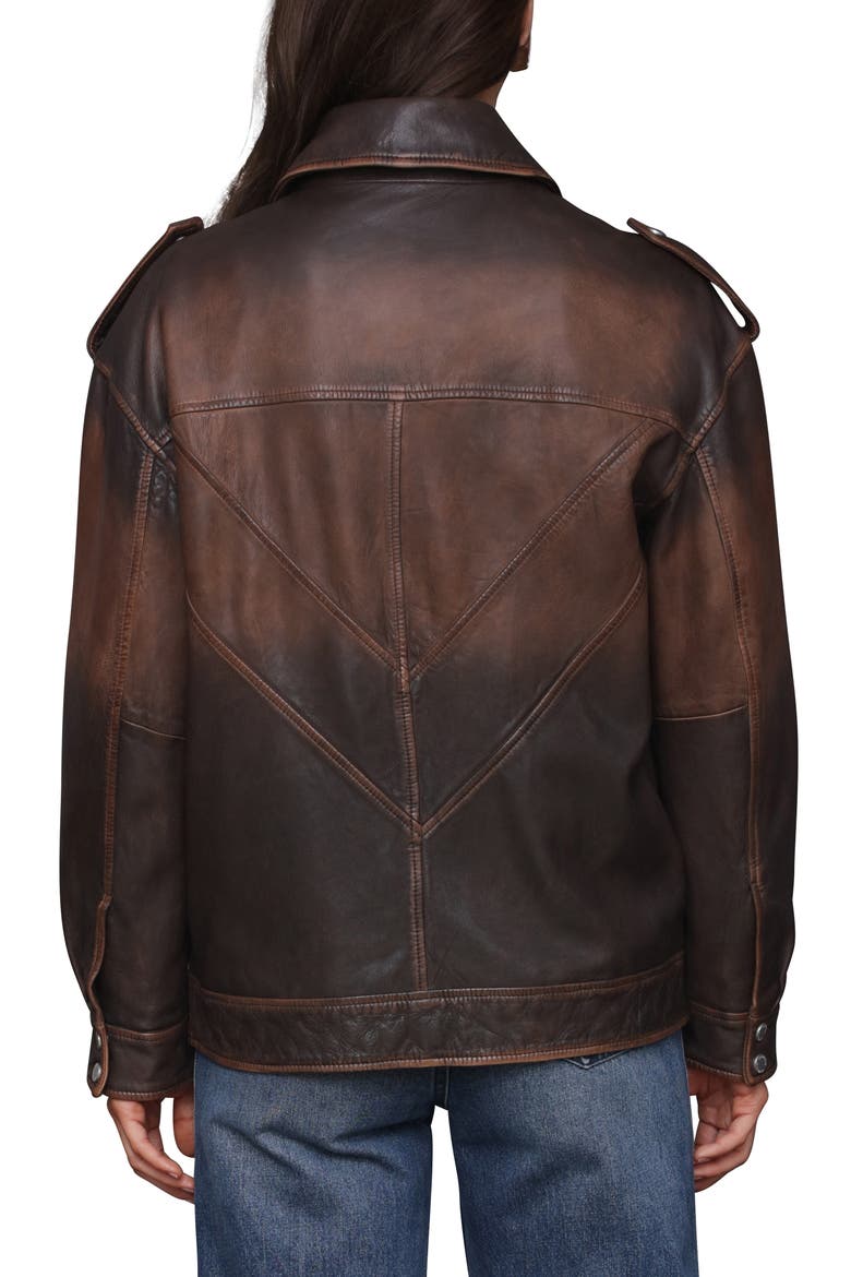 Pieced Back Leather Bomber Jacket, Alternate, color, BURNISHED BROWN