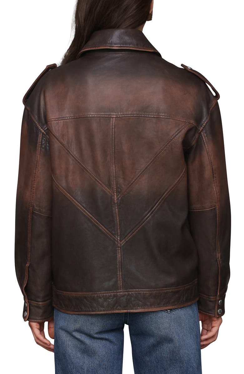 Avec Les Filles Pieced Back Leather Bomber Jacket, Alternate, color, Burnished Brown