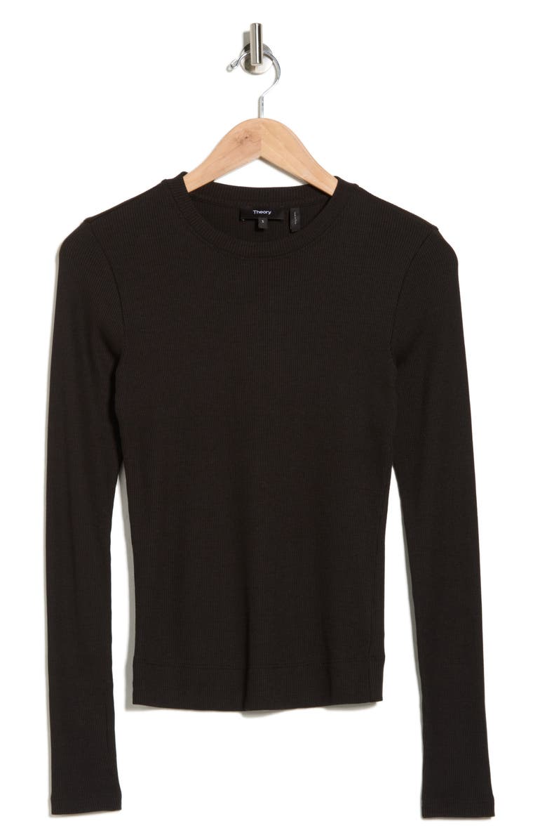 Theory Compact Rib Long Sleeve T-Shirt, Alternate, color, Black