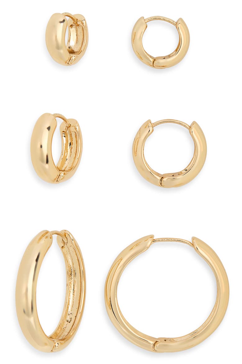 Three-Pack Hoop Earrings, Main, color, GOLD