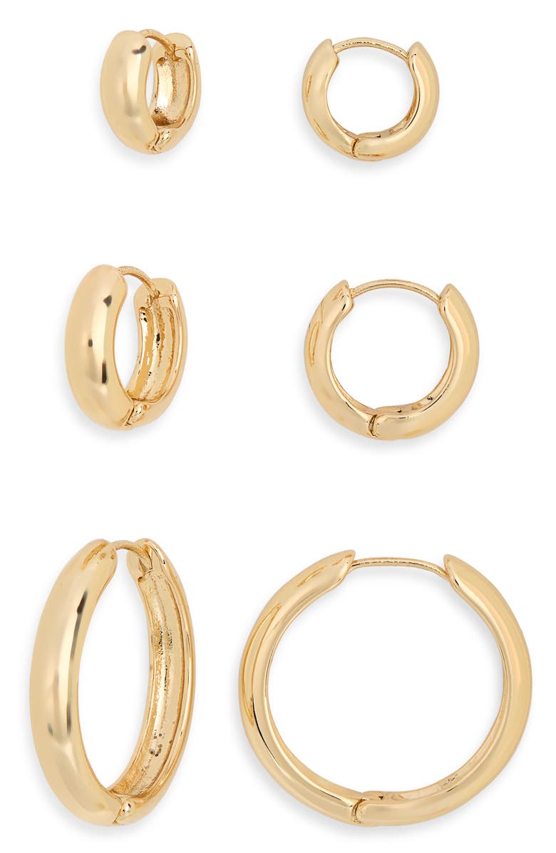 NORDSTROM RACK Three-Pack Hoop Earrings, Main, color, Gold
