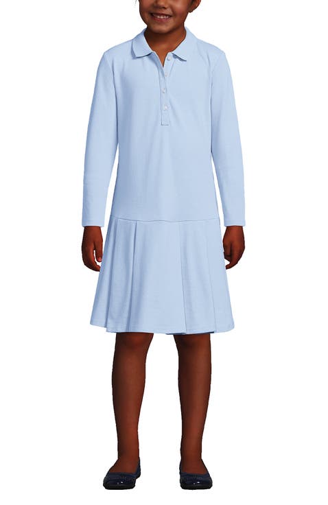 Girls Long Sleeve Mesh Pleated Polo Dress