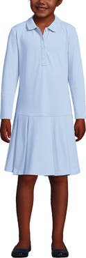 Lands' End Girls Long Sleeve Mesh Pleated Polo Dress
