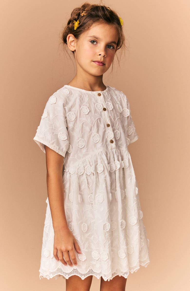 NEXT Kids' Floral Embroidered Cotton Dress, Alternate, color, Cream