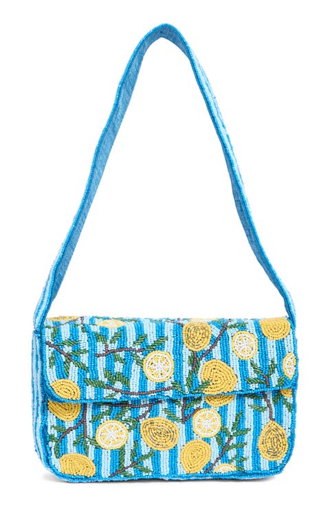 Beaded Striped Lemon Shoulder Bag