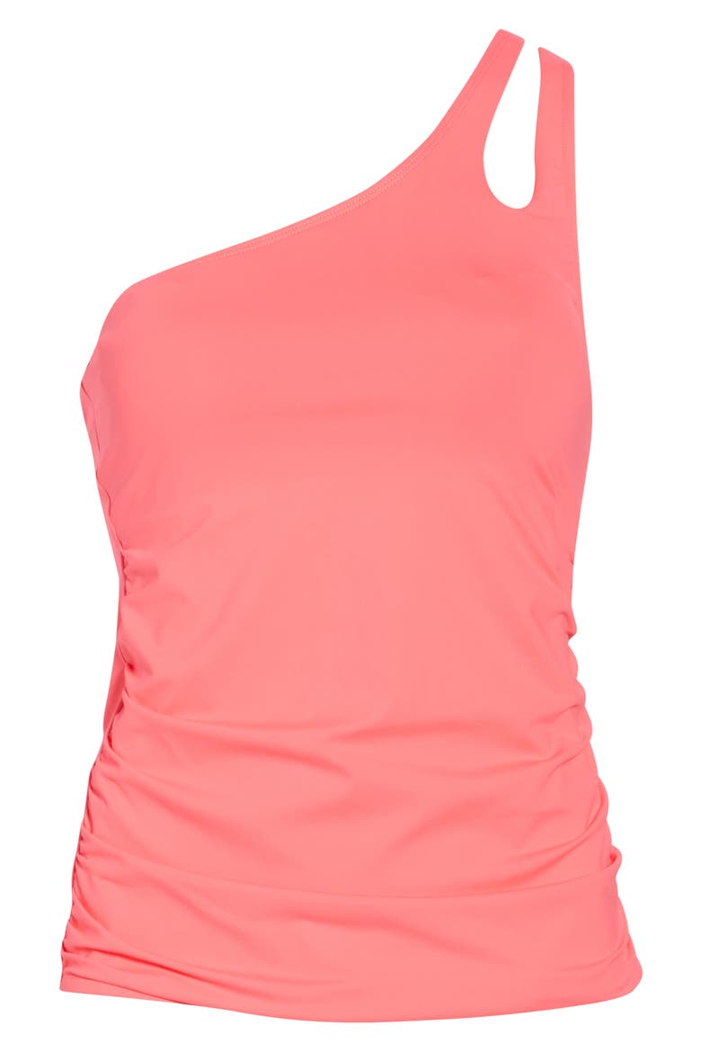 Keyhole Cutout One-Shoulder Tankini Bikini Top, Alternate, color, CORAL REEF