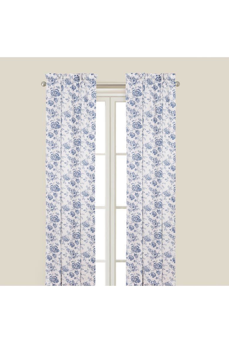 Devon Lake Blue and White Floral Cotton Window Curtain Drapery Single Panel, Main, color, Blue