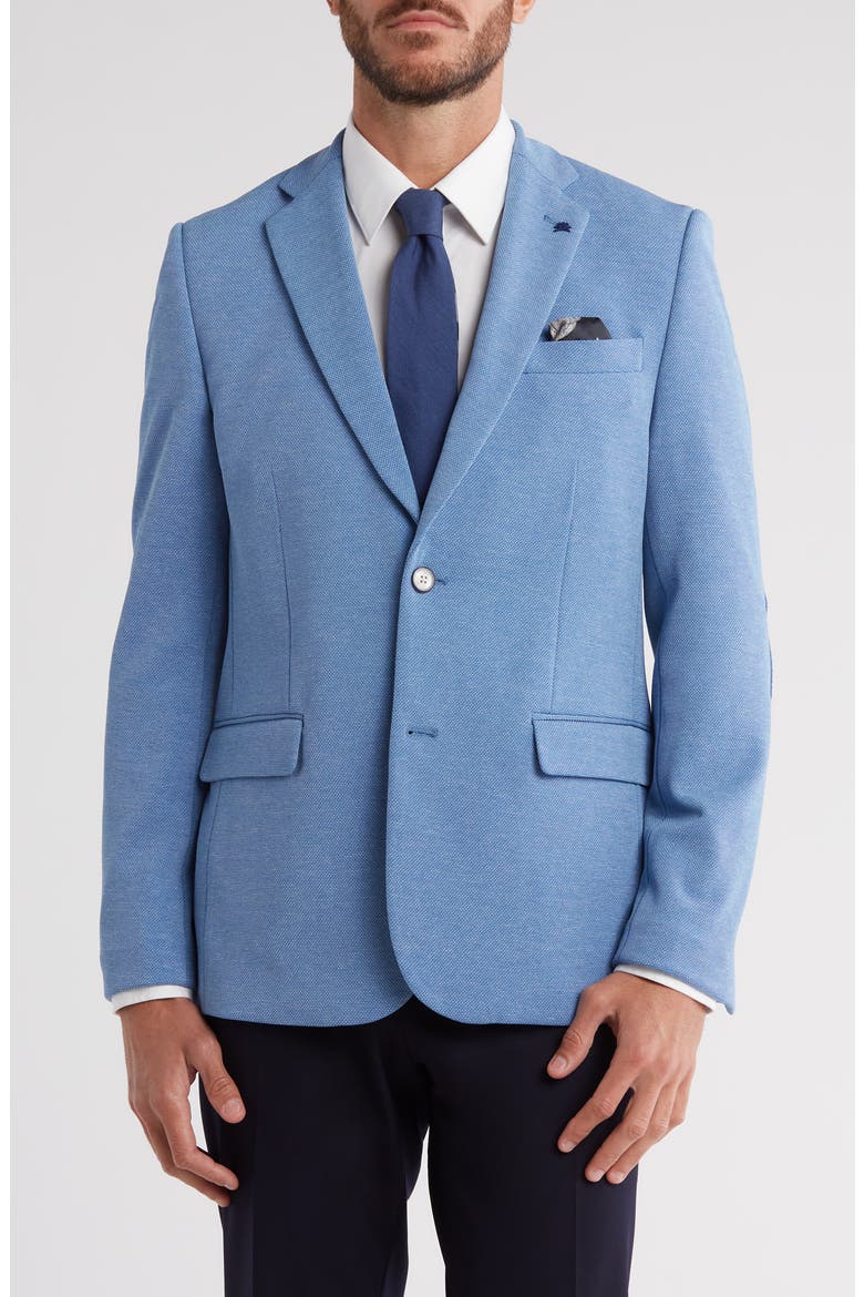 Textured Notch Lapel Double Button Blazer, Main, color, LT BLUE