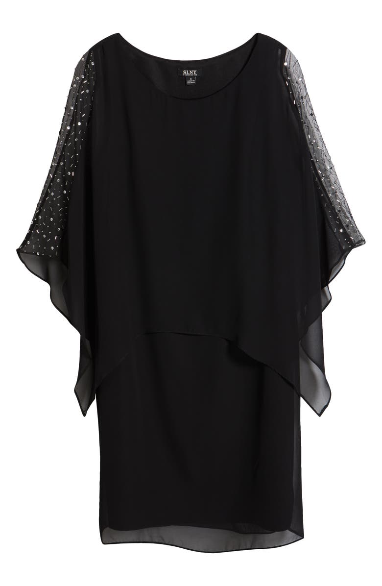 SL FASHIONS Beaded Overlay Chiffon Cocktail Dress, Main, color, Black