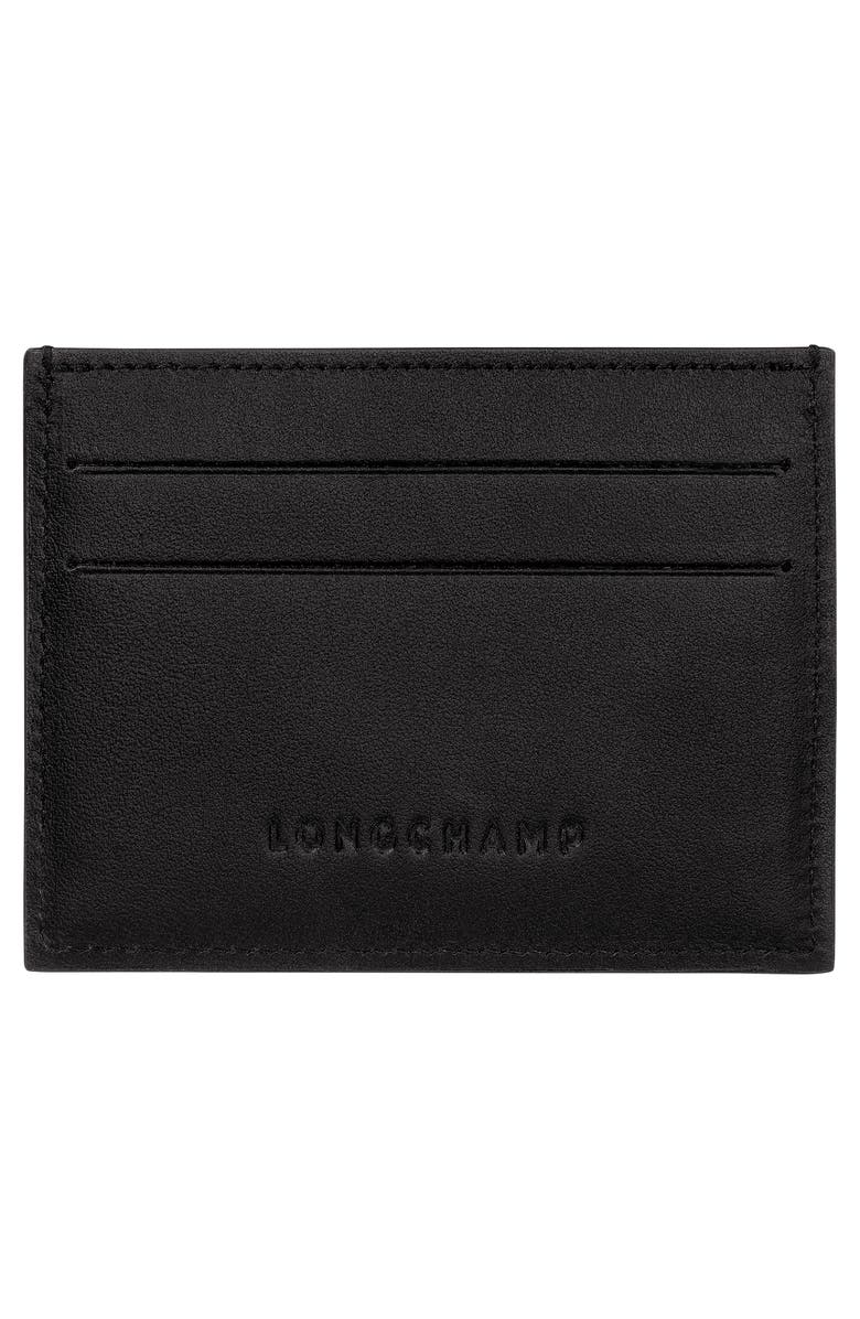 Longchamp Le Roseau Leather Card Case, Alternate, color, Black