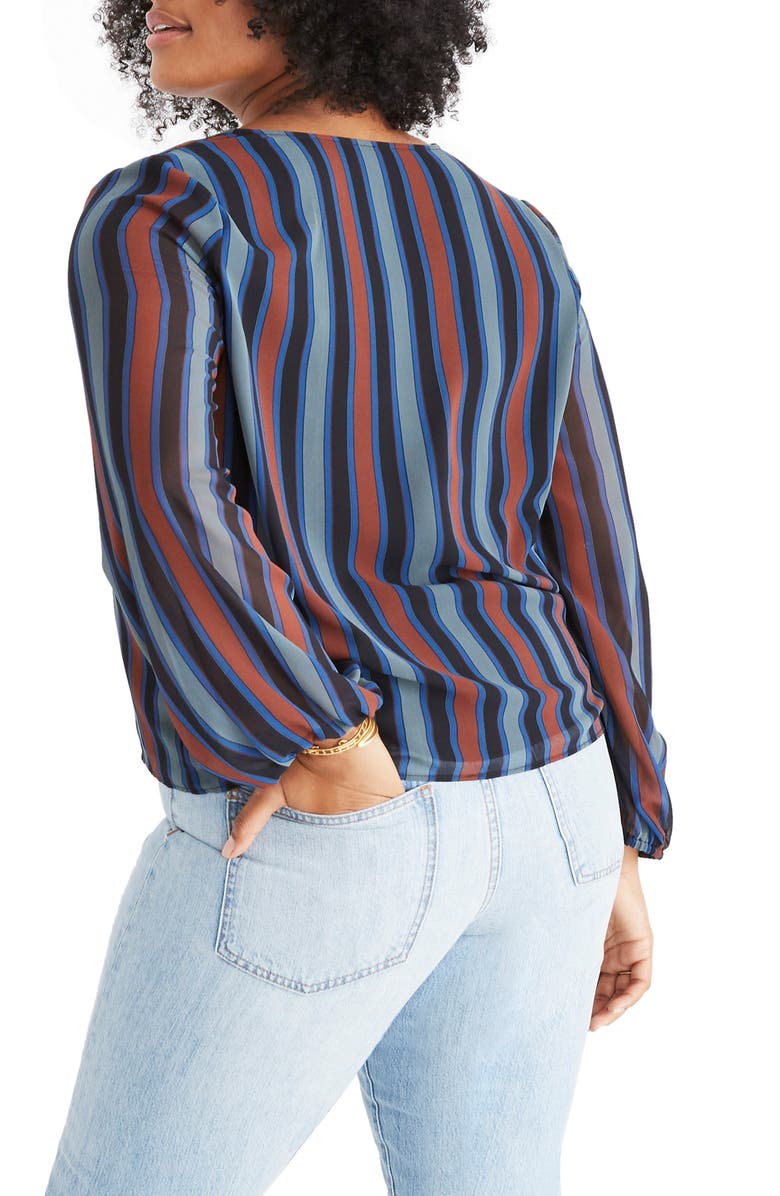 Madewell Stripe Sheer Sleeve Top, Alternate, color, 