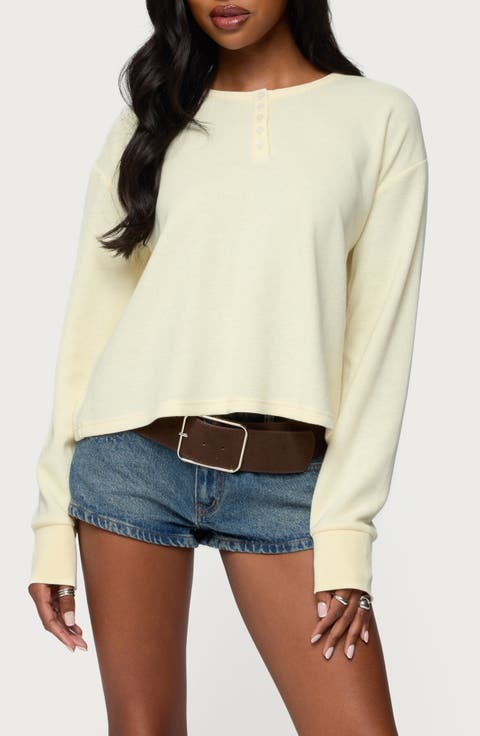 Deni Long Sleeve Waffle Stitch Henley