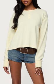 EDIKTED Deni Long Sleeve Waffle Stitch Henley