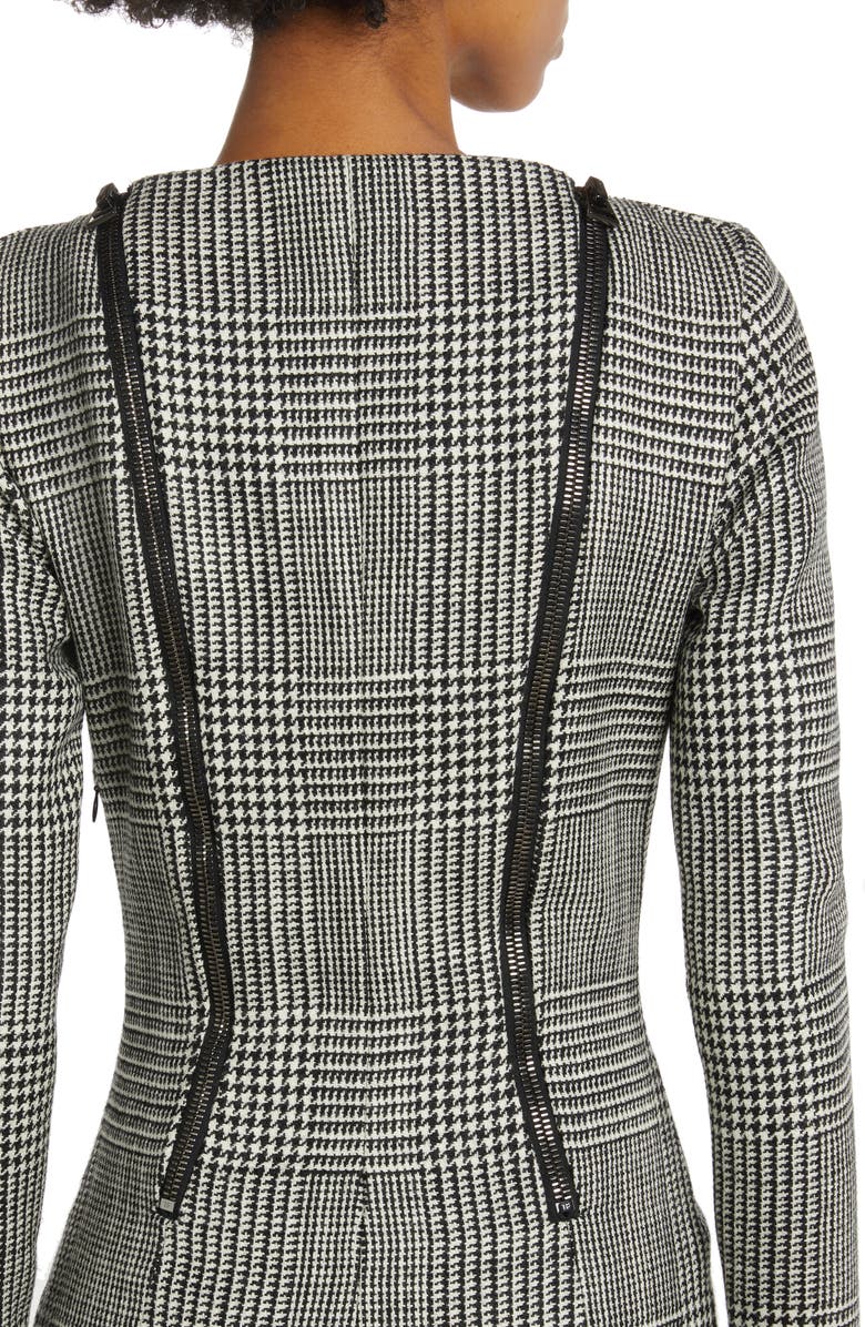 TOM FORD Glen Plaid Double Zip Wool Dress, Alternate, color,