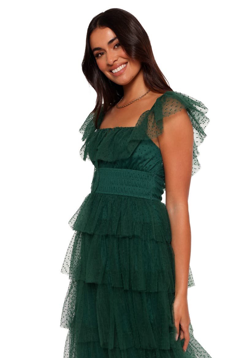 Belle Swiss Dot Tulle Tiered Maxi Dress, Alternate, color, HUNTER GREEN