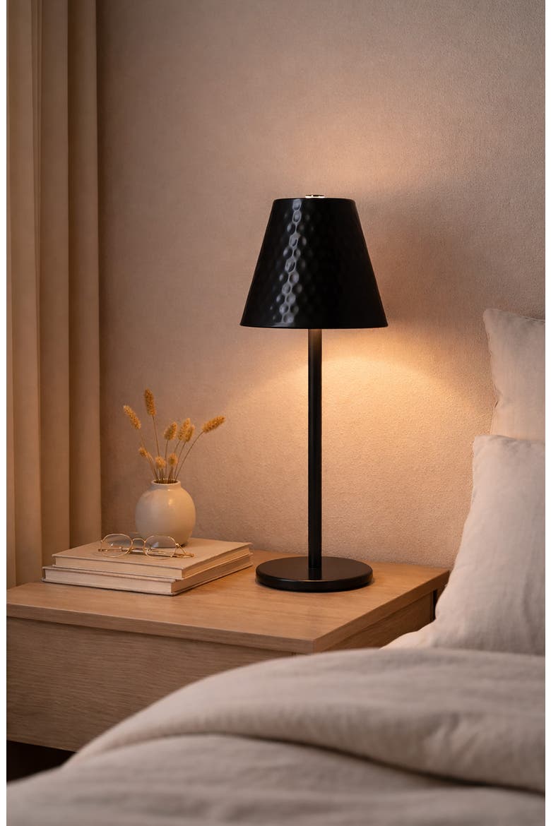 Cordless Rechargeable Hammered Metal Table Lamp, Alternate, color, BLACK