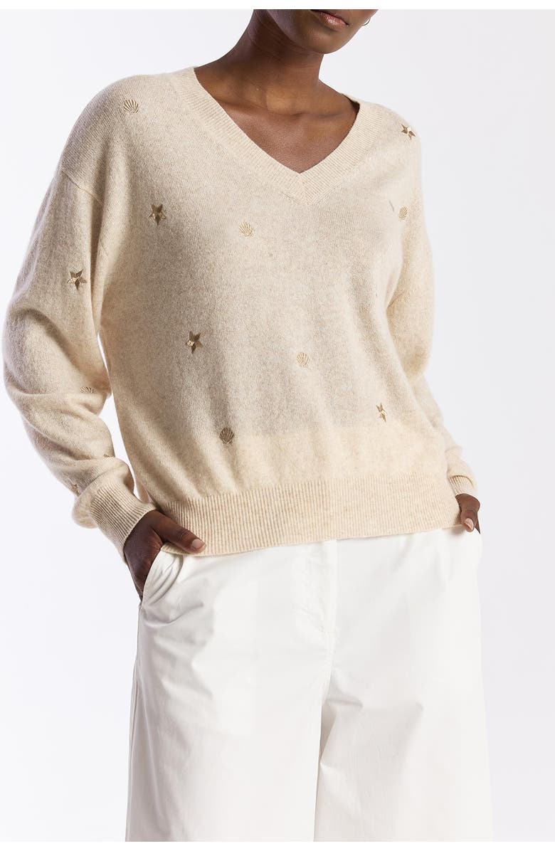 Brodie Pure Cashmere Sea Embroidery 100% Cashmere Sweater, Alternate, color, Cygnet