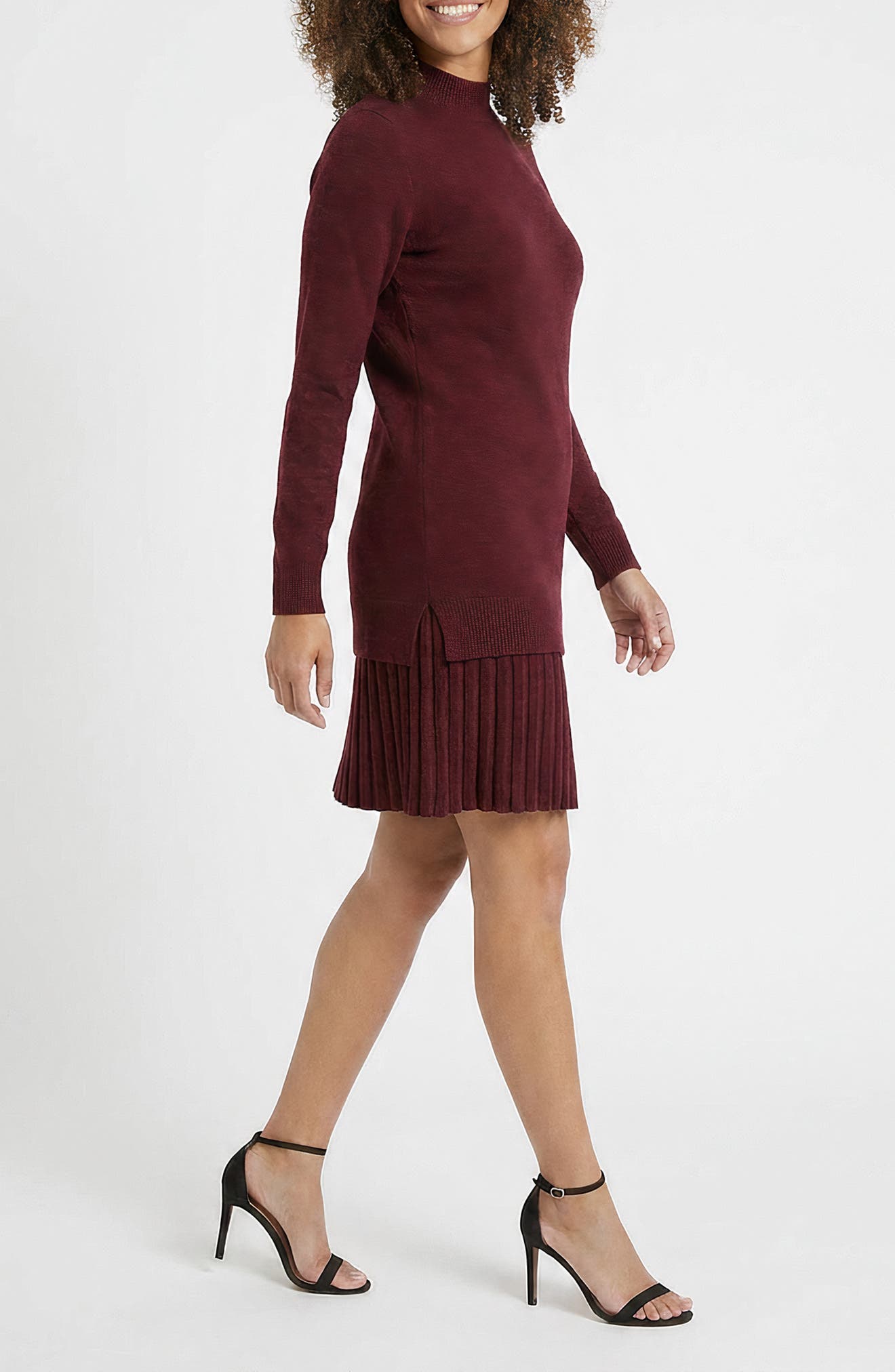 London Times Mock Neck Long Sleeve Sweater Dress (Women