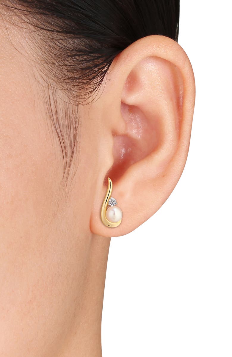 DELMAR 6-6.5mm Cultured Freshwater Pearl & White Sapphire Stud Earrings, Alternate, color, White