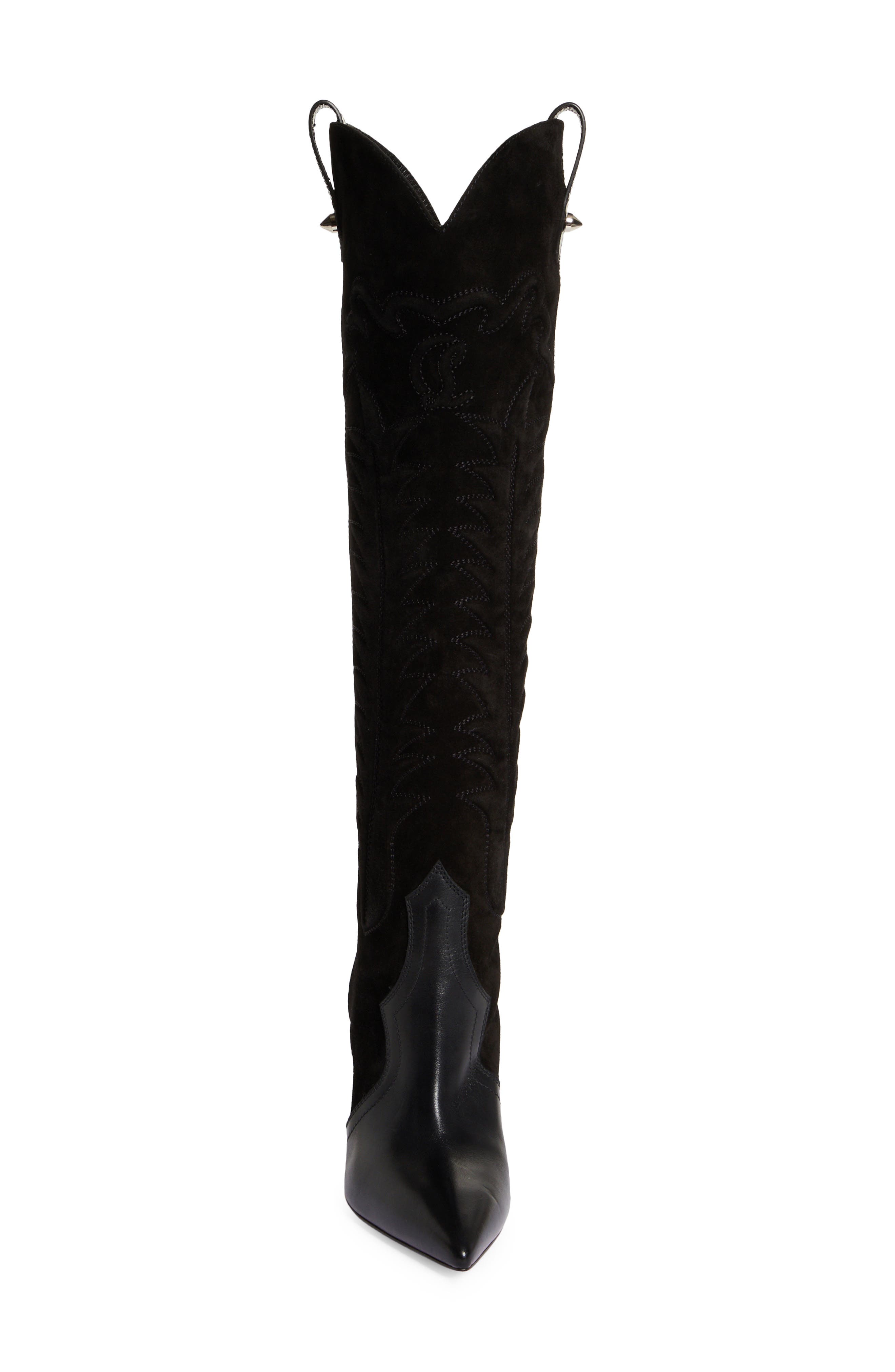Christian Louboutin Santia Pointed Toe Knee High Boot, Alternate, color, Black