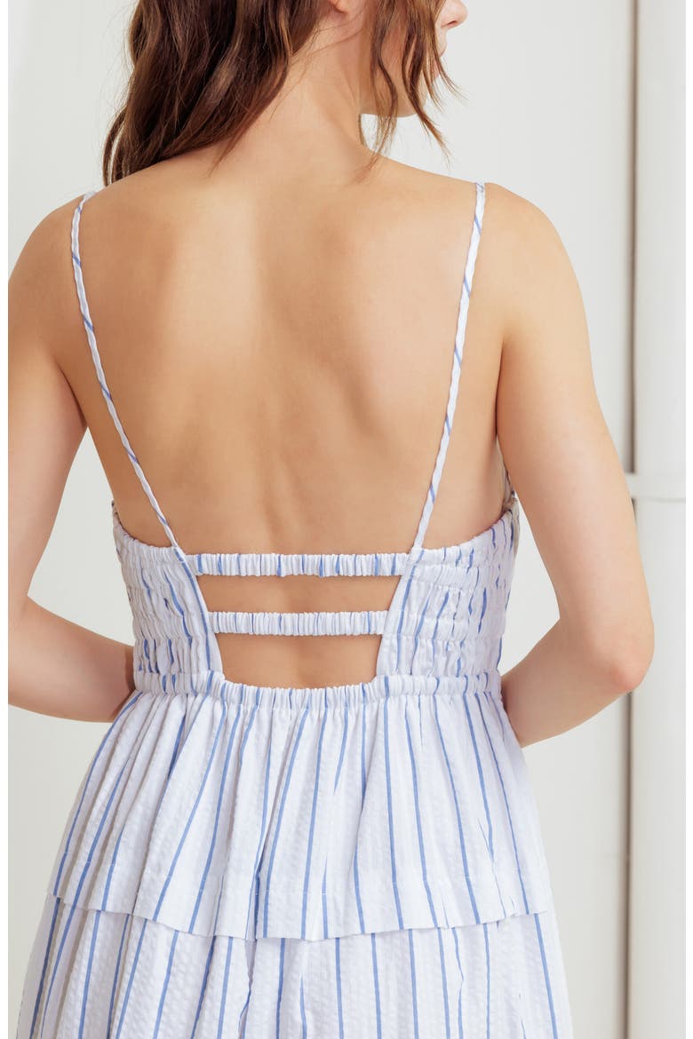 Cutout Tiered Sleeveless Maxi Dress, Alternate, color, WHITE/ BLUE