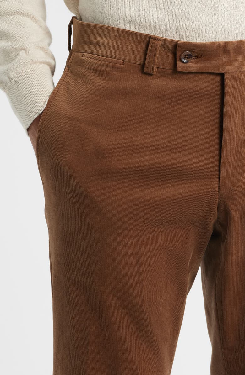 Jack Victor Palmer Brown Flat Front Cotton Stretch Corduroy Pants, Alternate, color, Camel