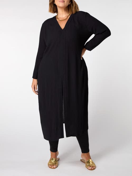 Live Unlimited Crinkle Split Front Longline Tunic In Black