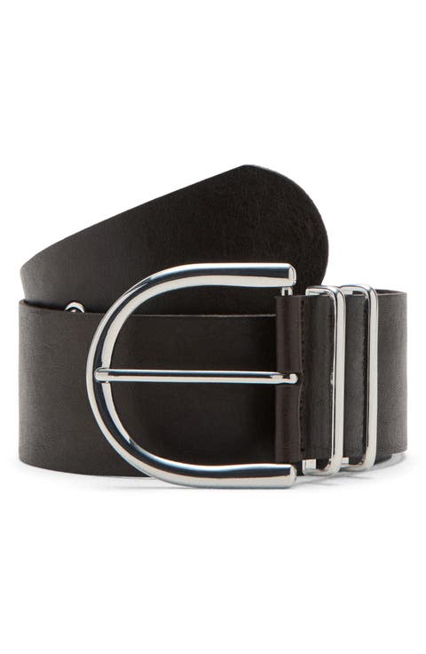 Oval Buckle Leather Belt