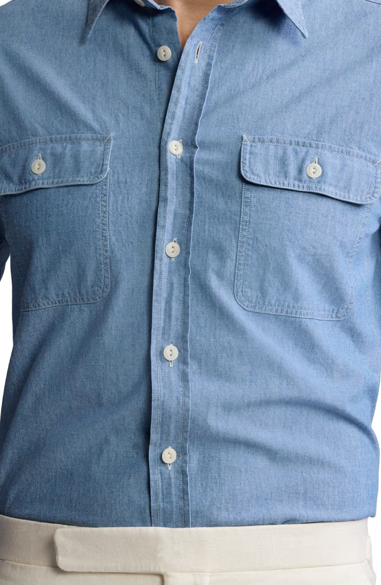 Ralph Lauren Purple Label Washed Cotton Chambray Button-Up Shirt, Alternate, color, Medium Bermuda Wash