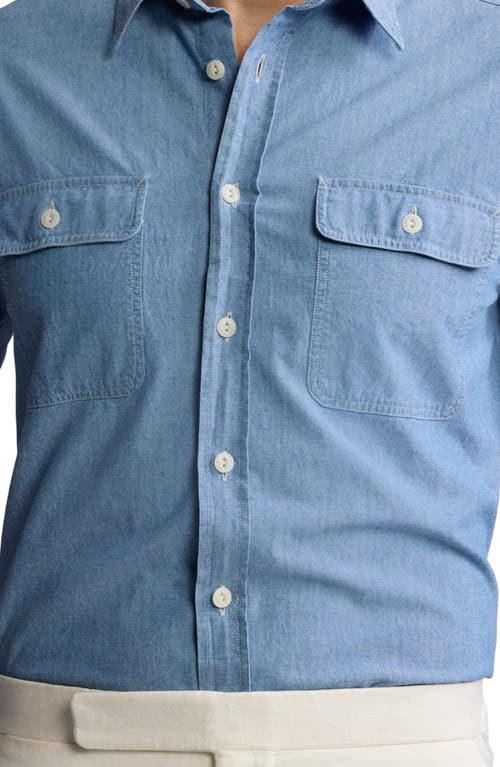 Ralph Lauren Purple Label Washed Cotton Chambray Button-up Shirt In Medium Bermuda Wash
