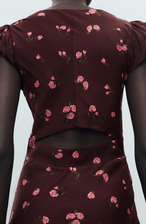 Mango Floral Print Cap Sleeve Midi Dress
