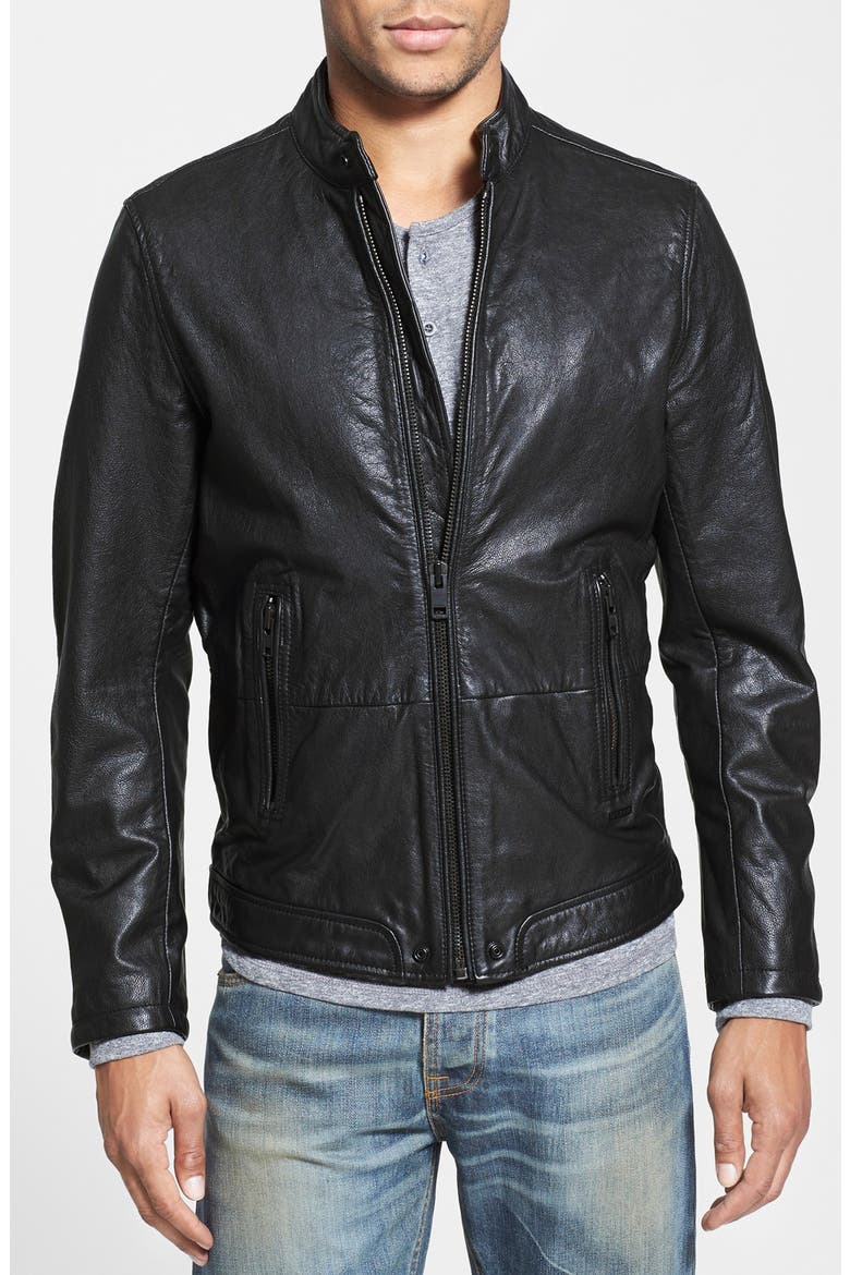 'L-Thermal' Leather Jacket, Main, color, BLACK