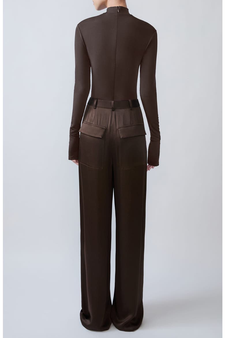Satin Relaxed Pleated Pant, Alternate, color, Chocolate