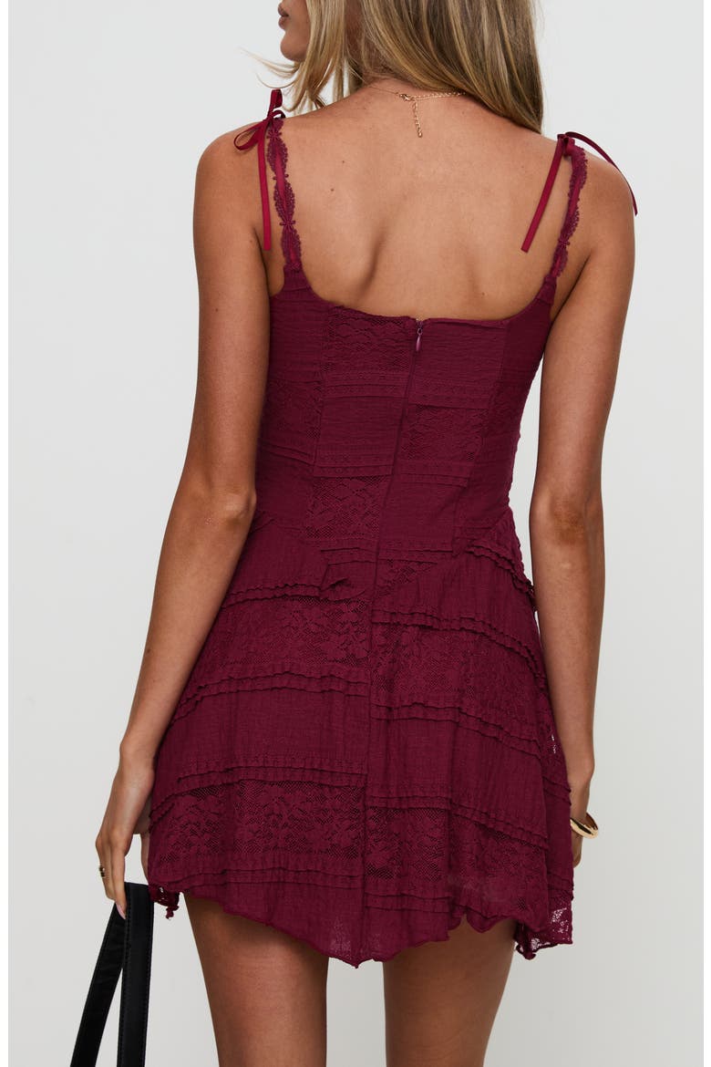 Dwyer Tie Strap Lace Minidress, Alternate, color, BURGUNDY