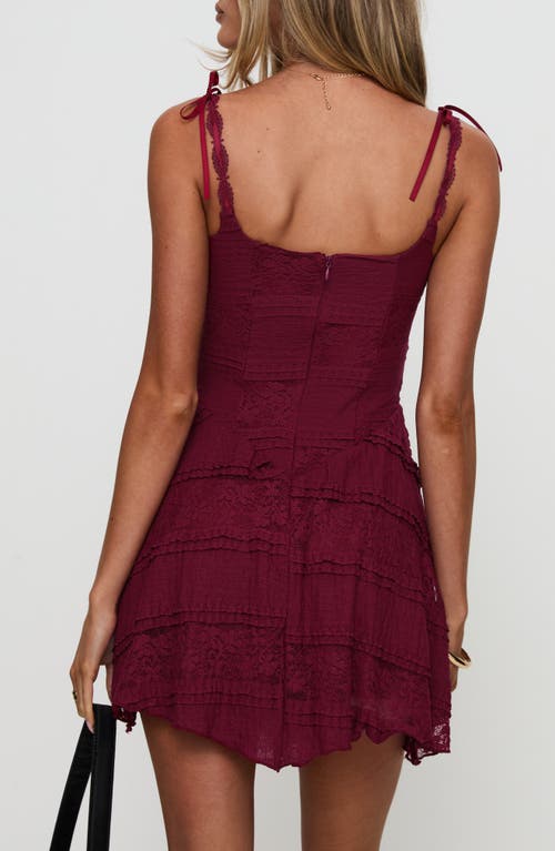 Princess Polly Dwyer Tie Strap Lace Minidress In Burgundy