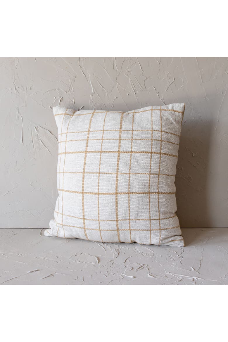 Handwoven Modern Plaid Pillow, 18" x 18" Tan Cotton With Polyester Fill, Alternate, color, Beige