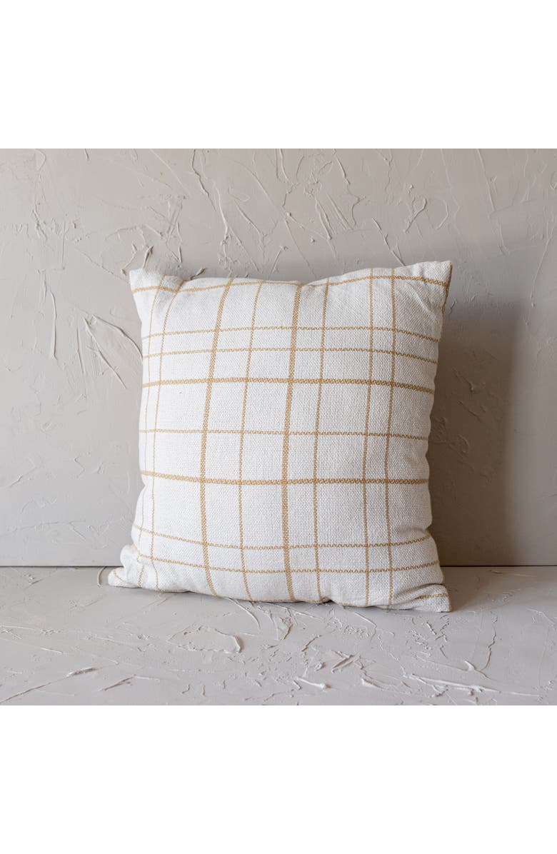 Foreside Home and Garden Handwoven Modern Plaid Pillow, 18" x 18" Tan Cotton With Polyester Fill, Alternate, color, Beige