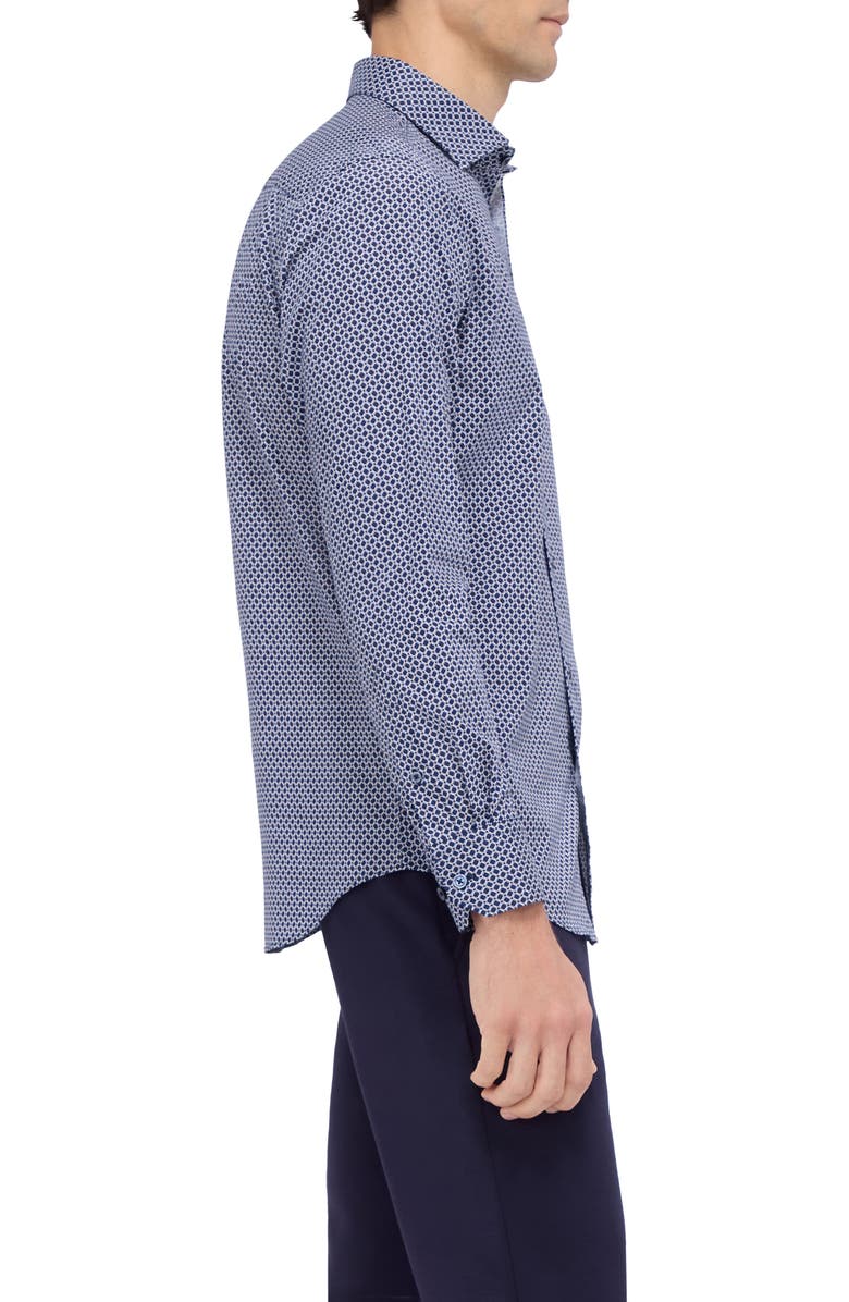 Bugatchi Axel Shaped Fit Geo Print Stretch Button-Up Shirt, Alternate, color, Navy